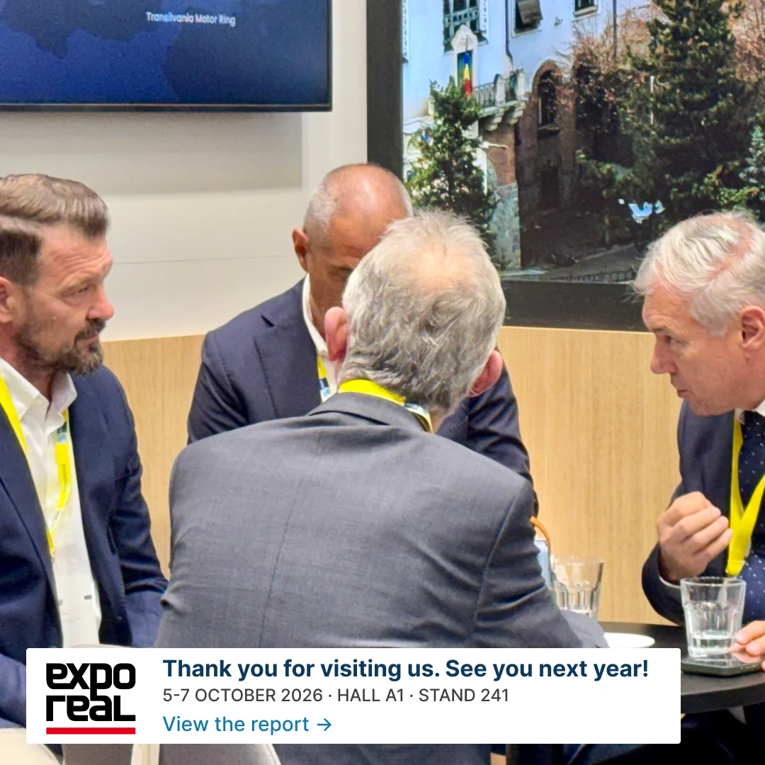 A meeting at the Why Mureș stand, EXPO REAL München 2026. Thank you for visiting us. See you next year! View the report.