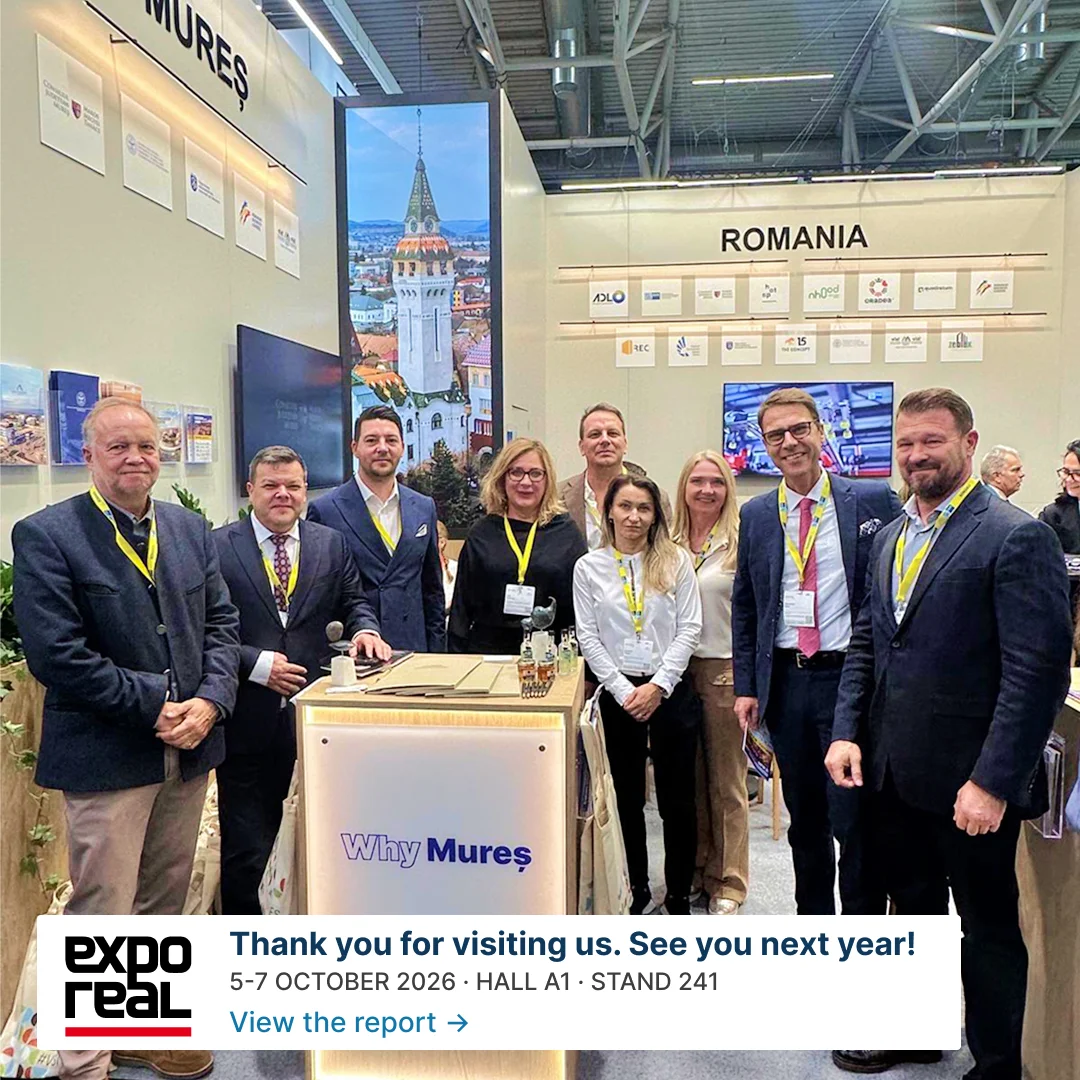 The Why Mureș team at stand A1.241, EXPO REAL München, 5–7 October 2026, Hall A1. Thank you for visiting us. See you next year! View the report.